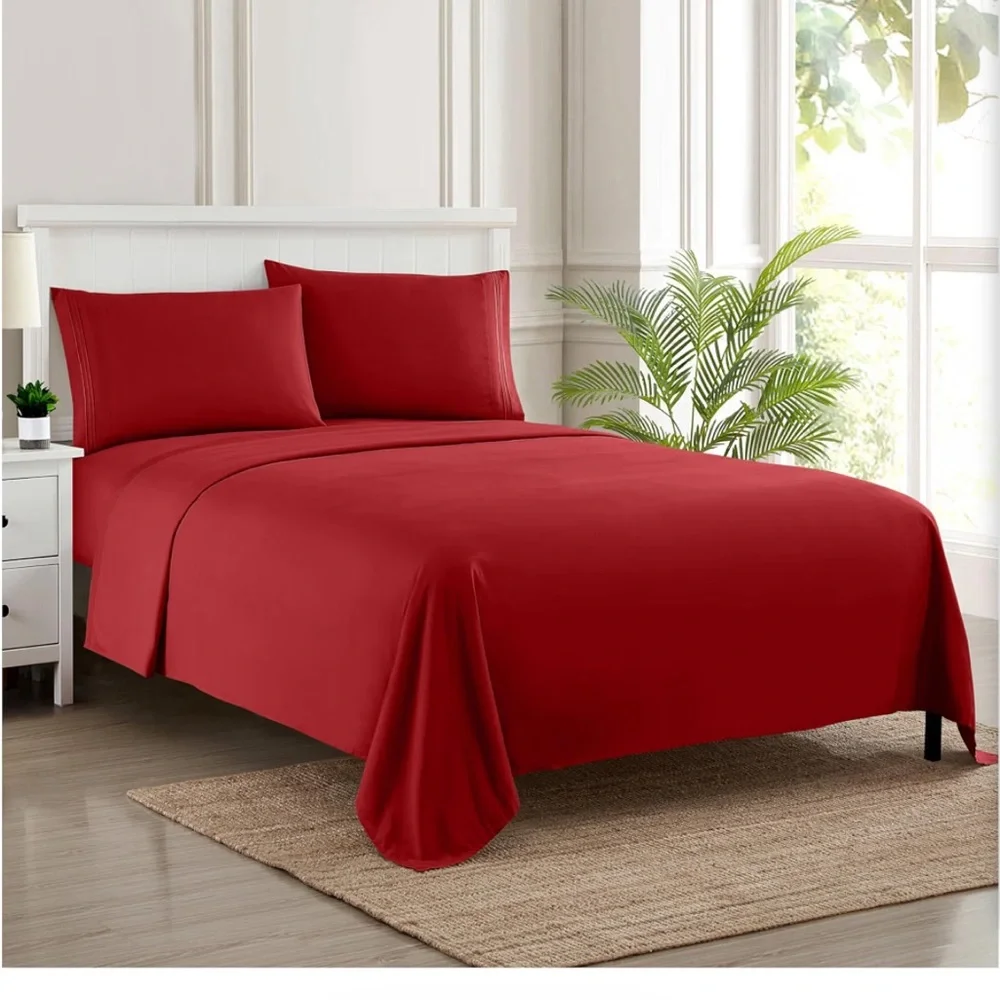 Queen Size Red Bedding Sheet Set - Classic Comfort